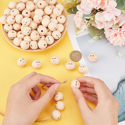100Pcs Printed Wood Beads WOOD-PH0002-67-1