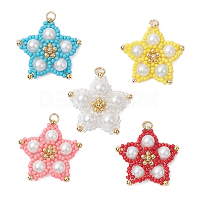 Glass Seed Beaded Star Pendants PALLOY-MZ00524-1