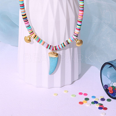 Flat Round Handmade Polymer Clay Beads CLAY-R067-8.0mm-34-1