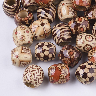 Printed Natural Wood Large Hole Beads X-WOOD-R251-01-LF-1