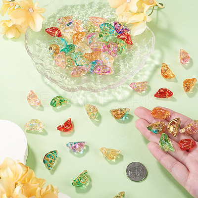 50Pcs 10 Colors Baking Paint and Golden Metal Enlaced Glass Beads DGLA-TA0001-64-1