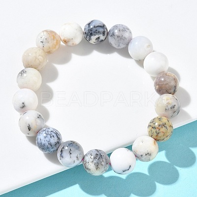 Natural Green Opal Round Beads Stretch Bracelets for Women BJEW-Z158-03L-02-1