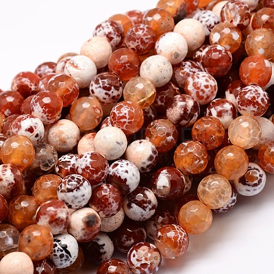 Dyed Natural Fire Crackle Agate Faceted Round Beads Strands G-E320C-8mm-06-1