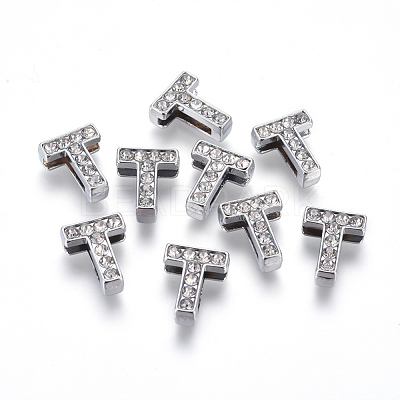 Alloy Initial Slide Charms with Grade A Rhinestones ALRI-R032-T-FF-1