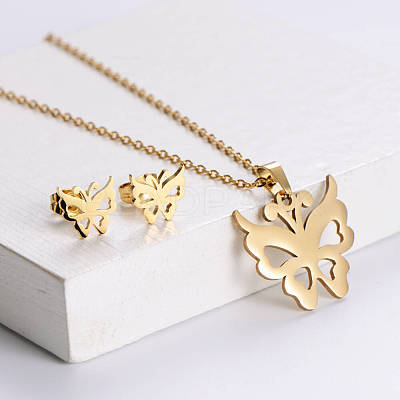 201 Stainless Steel Pendant Necklace & Stud Earring Sets FS-WGB816B-26-1