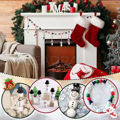 180Pcs 6 Styles Christmas Snowman Print Wood European Beads WOOD-PH0003-03B-1