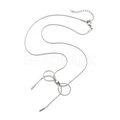 304 Stainless Steel Round Snake Chain Bowknot Pendant Necklaces for Women NJEW-Z050-01P-01-1
