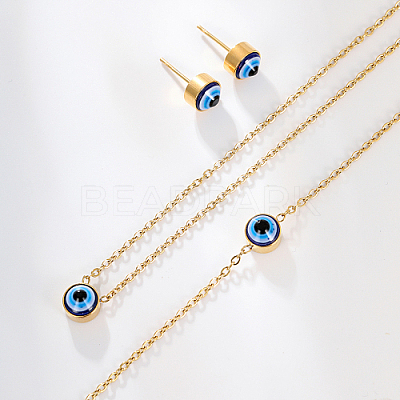 Evil Eye Stainless Steel Stud Earring & Bracelets & Necklaces Set LY5157-2-1