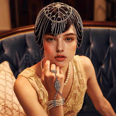 Metal Rhinestone Tassel Hair Chain Hat for Bridal DIY-WH0504-183-1