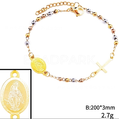 304 Stainless Steel Jesus & Cross Link Bracelet with 201 Stainless Steel Beaded Chains BJEW-WH0012-20D-1