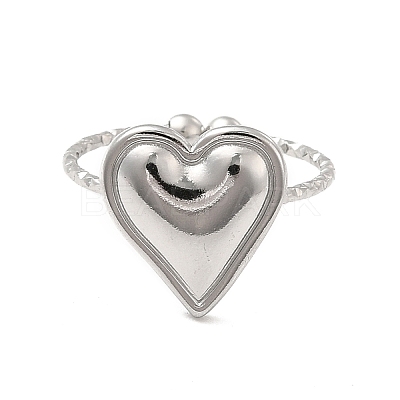 Non-Tarnish 304 Stainless Steel Heart Open Cuff Ring for Women RJEW-E066-04P-1