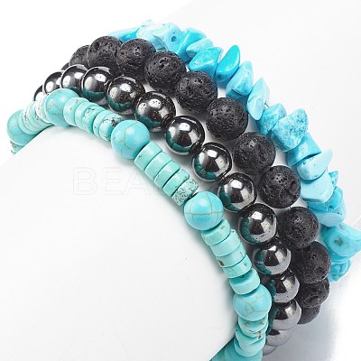 4Pcs 4 Style Natural & Synthetic Mixed Gemstone Stretch Bracelets Set BJEW-JB08479-1