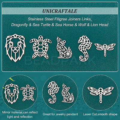 20Pcs 5 Style 201 Stainless Steel Filigree Joiners Links STAS-UN0034-33-1
