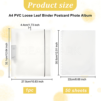 A4 PVC Loose Leaf Binder Postcard Phote Album with 50 Pockets Transparent Sleeve Protectors DIY-WH0028-44B-1