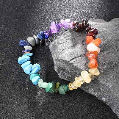 Chakra Gemstone Stretch Bracelets BJEW-JB02288-02-1