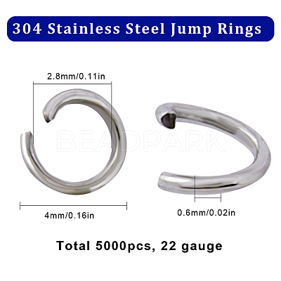 304 Stainless Steel Open Jump Rings STAS-SC0006-10A-1