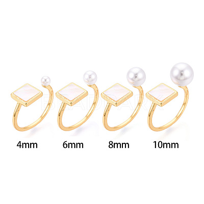 Square Brass & Shell Cup Peg Ring Settings KK-N274-28G-1