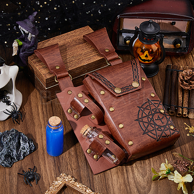 Rectangle PU Leather Medieval Waist Belt Bag with 2Pcs Glass Potion Bottles AJEW-WH0752-297B-1