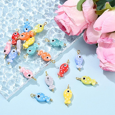 10Pcs Hand Painted Polka Dot Fish Porcelain Pendants PALLOY-YW00115-01-1