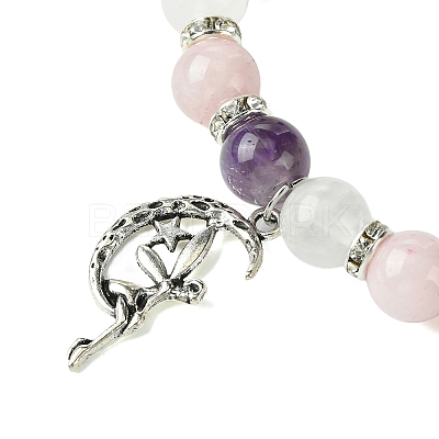 8mm Natural Rose Quartz & Quartz Crystal & Amethyst Round Beaded Stretch Bracelets BJEW-JB10738-02-1