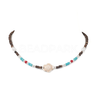 Summer Beach Synthetic Turquoise & Natural Coconut Beaded Neklaces NJEW-JN05208-02-1