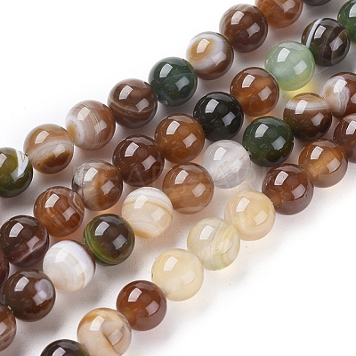 Natural Striped Agate/Banded Agate Beads Strands G-G582-8mm-41-1