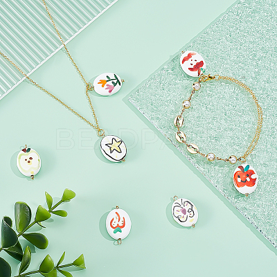 7Pcs Handmade Porcelain Pendants PALLOY-PH01944-1