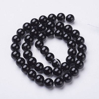 Natural Dyed & Heated Black Onyx Round Beads Strands X-GSR8mmC097-1