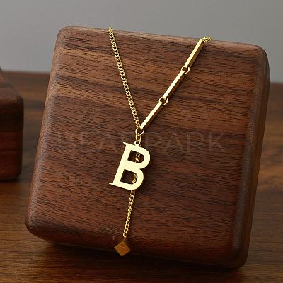 304 Stainless Steel Initial Pendant with Dice Tassel Necklaces FS-WGD823D-02-1