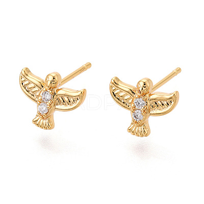 Brass Micro Pave Clear Cubic Zirconia Stud Earrings KK-N263-26G-1