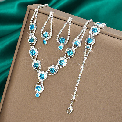Teardrop Brass Rhinestone Necklaces & Link Bracelets & Stud Earring Sets FS-WGE0FD5-03-1