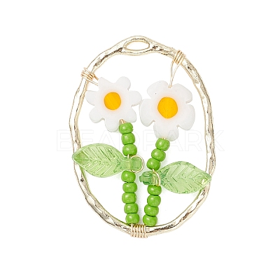 6Pcs 6 Colors Glass Seed Beaded & Handmade Millefiori Glass Pendants PALLOY-MZ00901-1