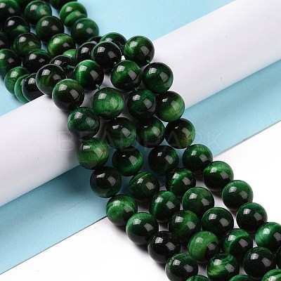 Natural Green Tiger Eye Beads Strands X-G-G099-10mm-6-1