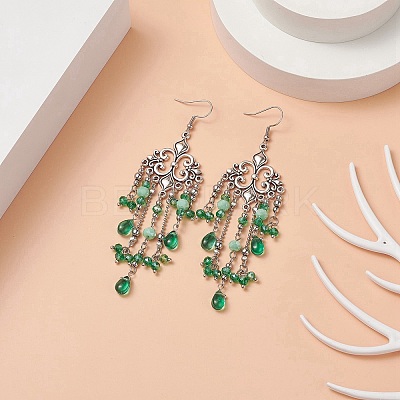 Glass Teardrop Tassel Chandelier Earrings EJEW-TA00184-01-1