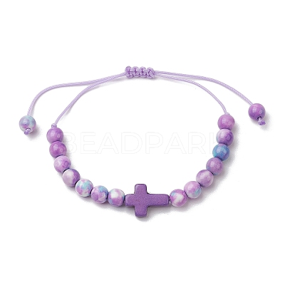Synthetic Ocean White Jade Braided Beaded Bracelets BJEW-JB11016-04-1