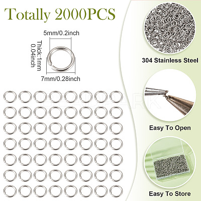 2000Pcs 304 Stainless Steel Open Jump Rings STAS-TA0003-05-1