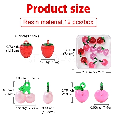 12Pcs 3 Colors Transparent Resin & Acrylic 3D Fruit Pendants FIND-YW0006-01-1