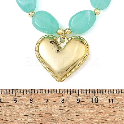 Acrylic Heart Pendant Oval Imitation Gemstone Beaded Necklaces for Women NJEW-JN06479-01-1