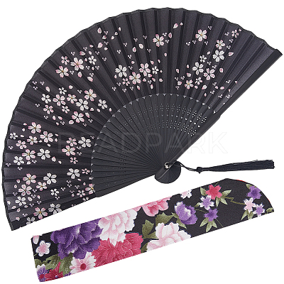1Pc Bamboo & Silk Folding Fan AJEW-CN0003-91C-1