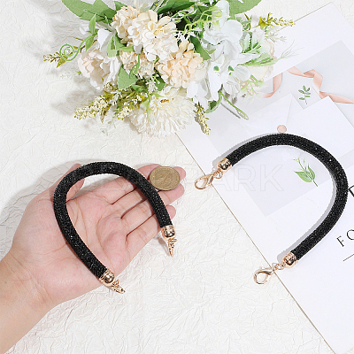 2Pcs Round Jet Rhinestone Synthetic Rubber Cord Bag Handles DIY-PH0035-49G-1