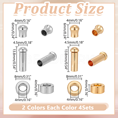 8 Sets 2 Colors Stainless Steel Cord Ends STAS-AR0002-62-1