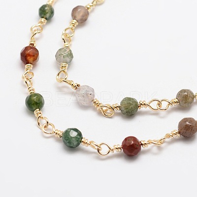 Faceted Round Natural Agate Handmade Beaded Chains CHC-L034-25-NR-1