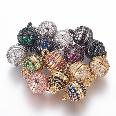 Brass Micro Pave Cubic Zirconia Magnetic Clasps with Loops ZIRC-L075-49A-1