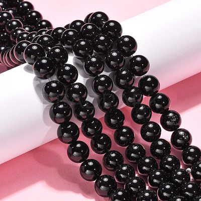 Synthetic Black Stone Beads Strands X-GSR12mmC044-1