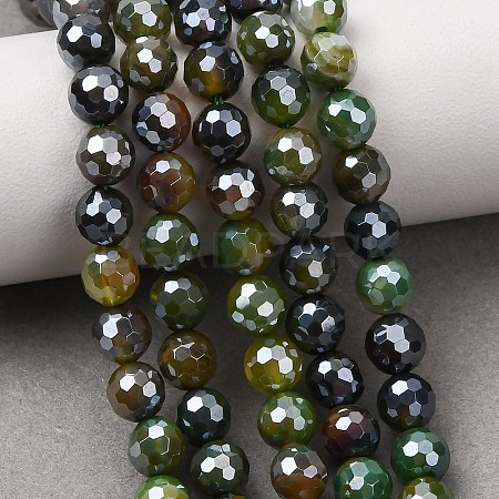 Electroplated Natural Agate Beads Strands G-B191-A07-6mm-19-1