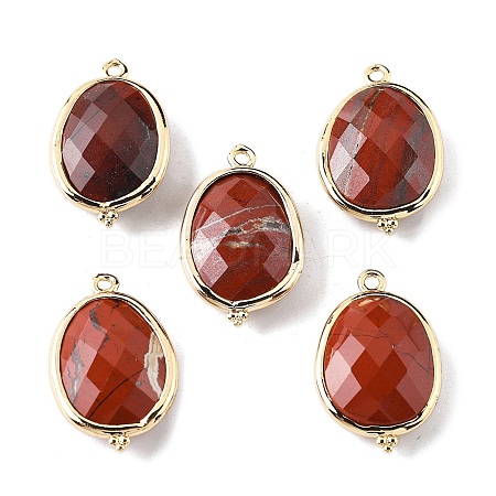 Natural Red Jasper Faceted Oval Connector Charms G-H323-02G-05-1