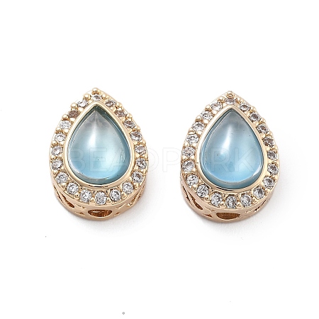 Brass Light Sky Blue Glass Teardrop Multi-Strand Links KK-B125-09G-1
