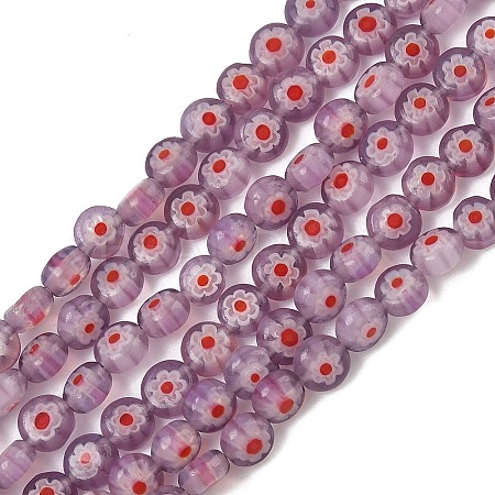 Handmade Millefiori Glass Flat Round Bead Strands LK-P010-A-01-1