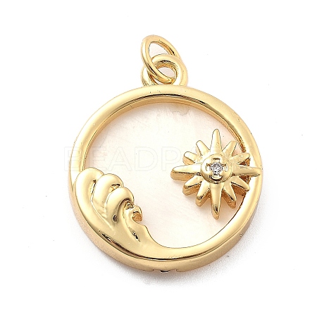 Rack Plating Brass with Cubic Zirconia Pendants and Shell KK-Q017-11G-1