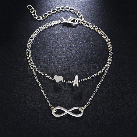 Alloy Infinity Heart Initial Charm Double Layer Anklets for Women FS-WG74AE6-01-1